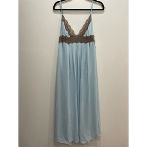 Mystique Intimates Nightgown Babydoll Maxi Chiffon Lace M Blue Bridal Trad Wife
